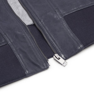 Women's Leather Bomber Jacket Short Zipped Brown Tan Black Blue Grey - Navy - Infinity Leather - 15