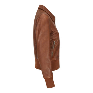 Women's Leather Bomber Jacket Short Zipped Brown Tan Black Blue Grey - Timber - Infinity Leather - 19