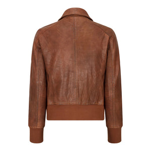 Women's Leather Bomber Jacket Short Zipped Brown Tan Black Blue Grey - Timber - Infinity Leather - 21