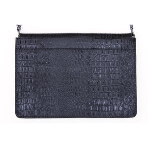 Women's Leather Buckle Hide Clutch Shoulder Bag Metal Chain Cross Body - Black - TruClothing.com - 15