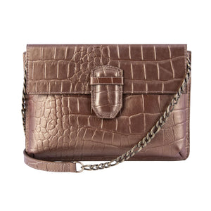 Women's Leather Buckle Hide Clutch Shoulder Bag Metal Chain Cross Body - Brown - TruClothing.com - 36