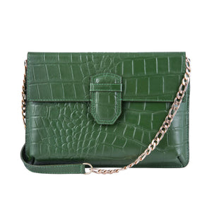 Women's Leather Buckle Hide Clutch Shoulder Bag Metal Chain Cross Body - Green - TruClothing.com - 31