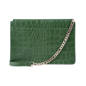 Women's Leather Buckle Hide Clutch Shoulder Bag Metal Chain Cross Body - Green - TruClothing.com - 32