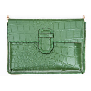 Women's Leather Buckle Hide Clutch Shoulder Bag Metal Chain Cross Body - Green - TruClothing.com - 34
