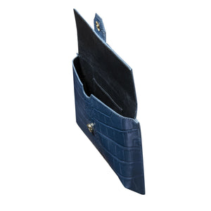 Women's Leather Buckle Hide Clutch Shoulder Bag Metal Chain Cross Body - Navy - TruClothing.com - 48