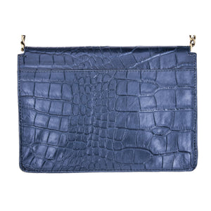 Women's Leather Buckle Hide Clutch Shoulder Bag Metal Chain Cross Body - Navy - TruClothing.com - 50