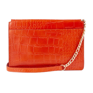 Women's Leather Buckle Hide Clutch Shoulder Bag Metal Chain Cross Body - Orange - TruClothing.com - 27