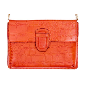 Women's Leather Buckle Hide Clutch Shoulder Bag Metal Chain Cross Body - Orange - TruClothing.com - 29