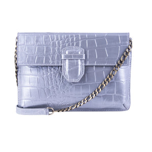Women's Leather Buckle Hide Clutch Shoulder Bag Metal Chain Cross Body - Silver - TruClothing.com - 16