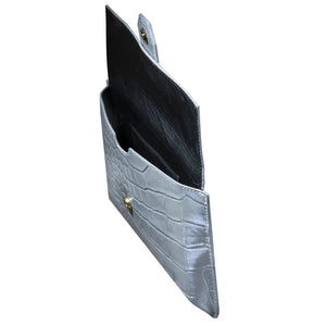 Women's Leather Buckle Hide Clutch Shoulder Bag Metal Chain Cross Body - Silver - TruClothing.com - 18