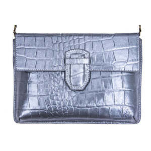 Women's Leather Buckle Hide Clutch Shoulder Bag Metal Chain Cross Body - Silver - TruClothing.com - 19