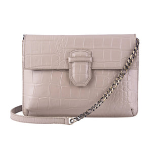 Women's Leather Buckle Hide Clutch Shoulder Bag Metal Chain Cross Body - Tan - TruClothing.com - 21