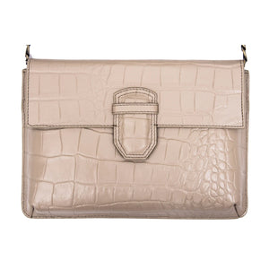 Women's Leather Buckle Hide Clutch Shoulder Bag Metal Chain Cross Body - Tan - TruClothing.com - 24