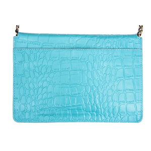 Women's Leather Buckle Hide Clutch Shoulder Bag Metal Chain Cross Body - Turquoise - TruClothing.com - 10