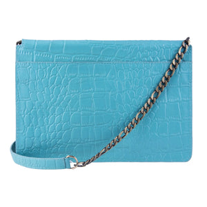 Women's Leather Buckle Hide Clutch Shoulder Bag Metal Chain Cross Body - Turquoise - TruClothing.com - 7