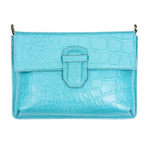 Women's Leather Buckle Hide Clutch Shoulder Bag Metal Chain Cross Body - Turquoise - TruClothing.com - 9