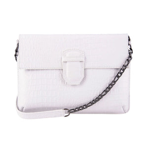 Women's Leather Buckle Hide Clutch Shoulder Bag Metal Chain Cross Body - White - TruClothing.com - 41