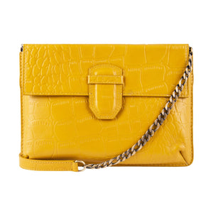 Women's Leather Buckle Hide Clutch Shoulder Bag Metal Chain Cross Body - Yellow - TruClothing.com - 1