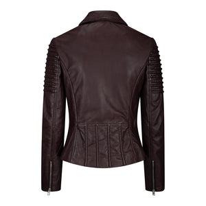 Women's Leather Burgundy Biker Jacket - Aviatrix - 3