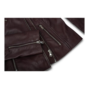 Women's Leather Burgundy Biker Jacket - Aviatrix - 4