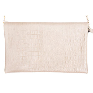 Women's Leather Hide Clutch Shoulder Bag With Metal Chain Cross Body - Beige - TruClothing.com - 10