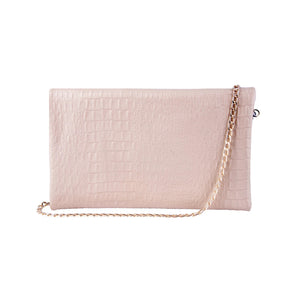 Women's Leather Hide Clutch Shoulder Bag With Metal Chain Cross Body - Beige - TruClothing.com - 7