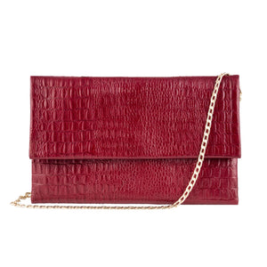 Women's Leather Hide Clutch Shoulder Bag With Metal Chain Cross Body - Burgundy - TruClothing.com - 1