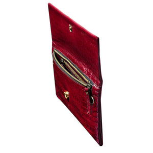 Women's Leather Hide Clutch Shoulder Bag With Metal Chain Cross Body - Burgundy - TruClothing.com - 3
