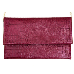 Women's Leather Hide Clutch Shoulder Bag With Metal Chain Cross Body - Burgundy - TruClothing.com - 4