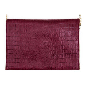 Women's Leather Hide Clutch Shoulder Bag With Metal Chain Cross Body - Burgundy - TruClothing.com - 5