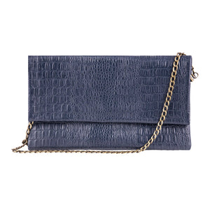 Women's Leather Hide Clutch Shoulder Bag With Metal Chain Cross Body - Navy - TruClothing.com - 16