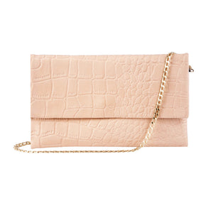 Women's Leather Hide Clutch Shoulder Bag With Metal Chain Cross Body - Pink - TruClothing.com - 11