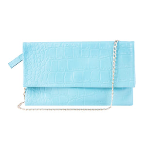 Women's Leather Hide Clutch Shoulder Bag With Metal Chain Cross Body - Turquoise - TruClothing.com - 21