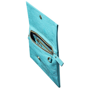Women's Leather Hide Clutch Shoulder Bag With Metal Chain Cross Body - Turquoise - TruClothing.com - 23