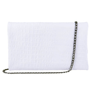 Women's Leather Hide Clutch Shoulder Bag With Metal Chain Cross Body - White - TruClothing.com - 27