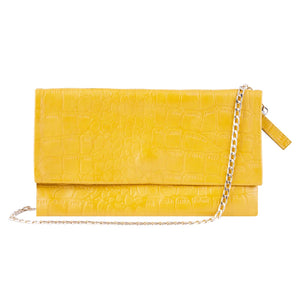 Women's Leather Hide Clutch Shoulder Bag With Metal Chain Cross Body - Yellow - TruClothing.com - 31