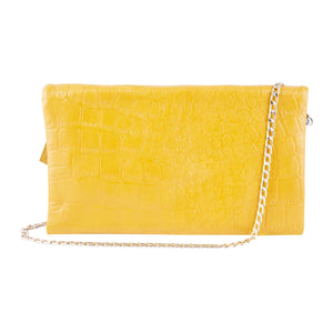 Women's Leather Hide Clutch Shoulder Bag With Metal Chain Cross Body - Yellow - TruClothing.com - 32