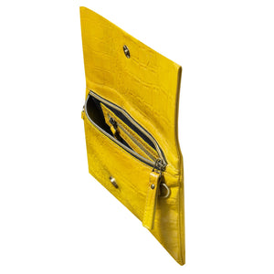 Women's Leather Hide Clutch Shoulder Bag With Metal Chain Cross Body - Yellow - TruClothing.com - 33