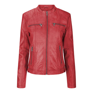 Damenjacke 100% Echtleder Rot Burgund Chinesischer Kragen - Infinity Leather - 1
