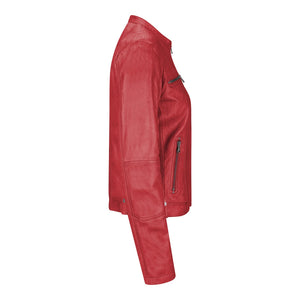 Damenjacke 100% Echtleder Rot Burgund Chinesischer Kragen - Infinity Leather - 2