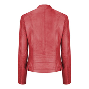 Damenjacke 100% Echtleder Rot Burgund Chinesischer Kragen - Infinity Leather - 3