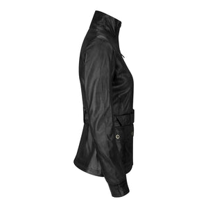 Damska skórzana wojskowa kurtka ze stójką czarna brązowa - Czarny - Infinity Leather - 2