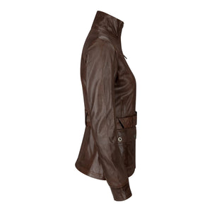 Damska skórzana wojskowa kurtka ze stójką czarna brązowa - Brązowy - Infinity Leather - 6