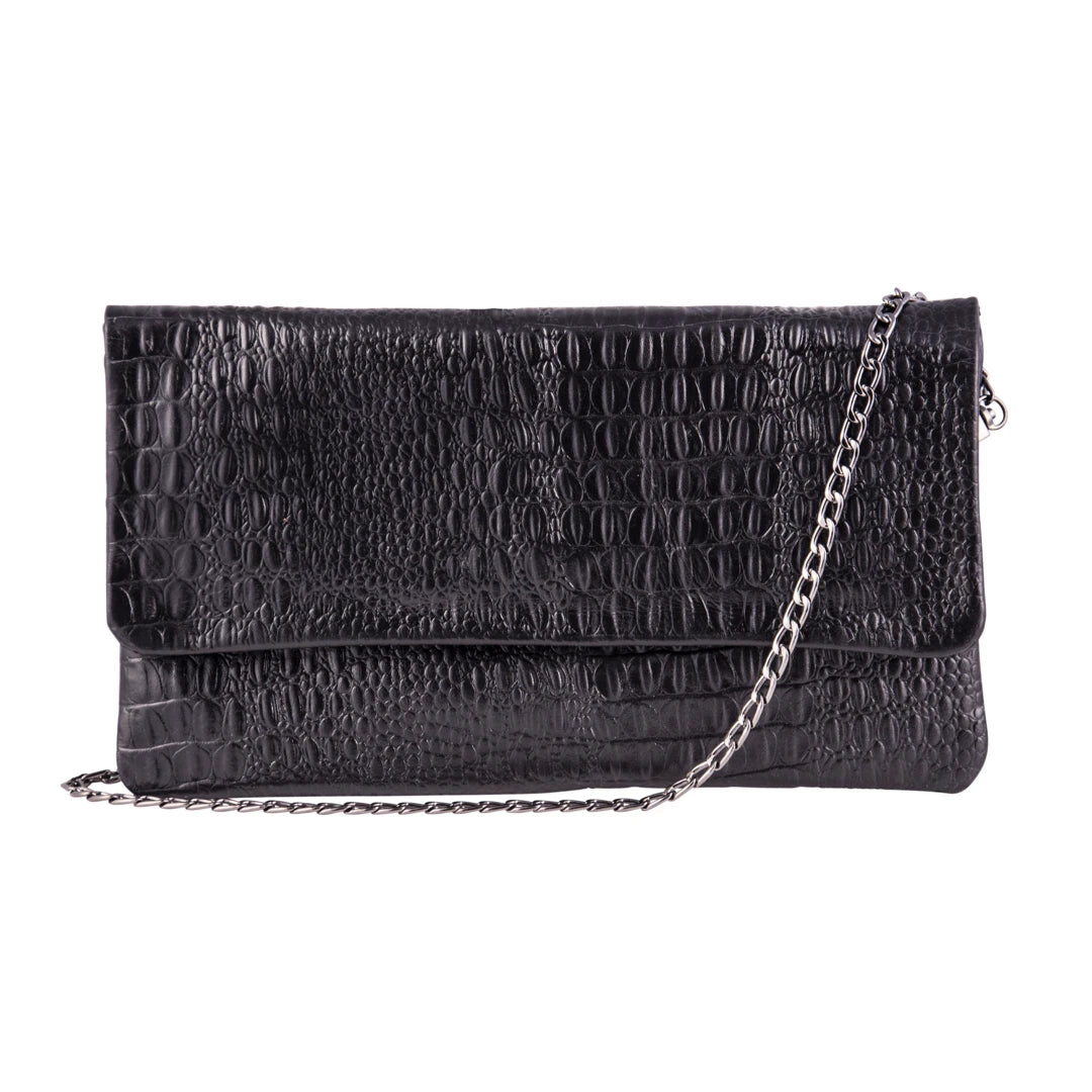 Women's Leather Patent Clutch Shoulder Bag Metal Chain Cross Body - Black - TruClothing.com - 1