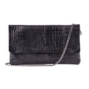 Women's Leather Patent Clutch Shoulder Bag Metal Chain Cross Body - Black - TruClothing.com - 1