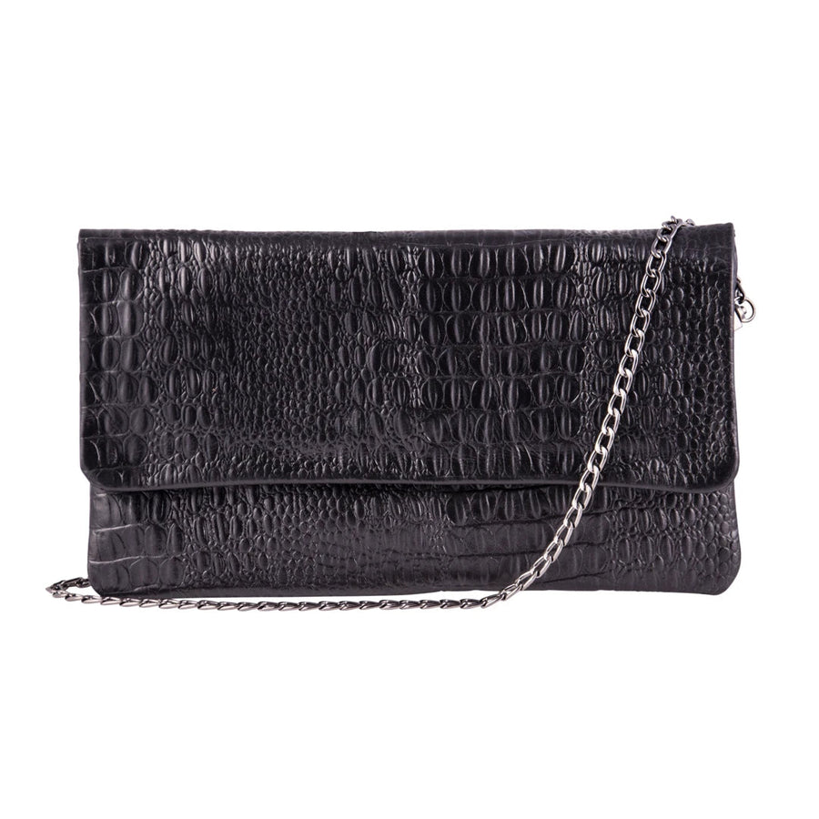 Women's Leather Patent Clutch Shoulder Bag Metal Chain Cross Body - Black - TruClothing.com - 1