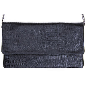 Women's Leather Patent Clutch Shoulder Bag Metal Chain Cross Body - Black - TruClothing.com - 4