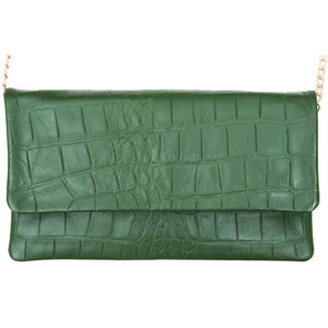 Women's Leather Patent Clutch Shoulder Bag Metal Chain Cross Body - Green - TruClothing.com - 10