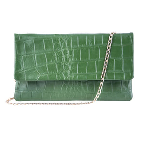 Women's Leather Patent Clutch Shoulder Bag Metal Chain Cross Body - Green - TruClothing.com - 6