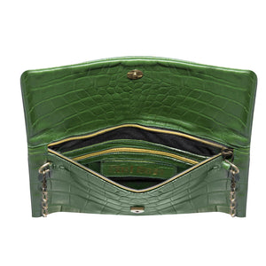 Women's Leather Patent Clutch Shoulder Bag Metal Chain Cross Body - Green - TruClothing.com - 8